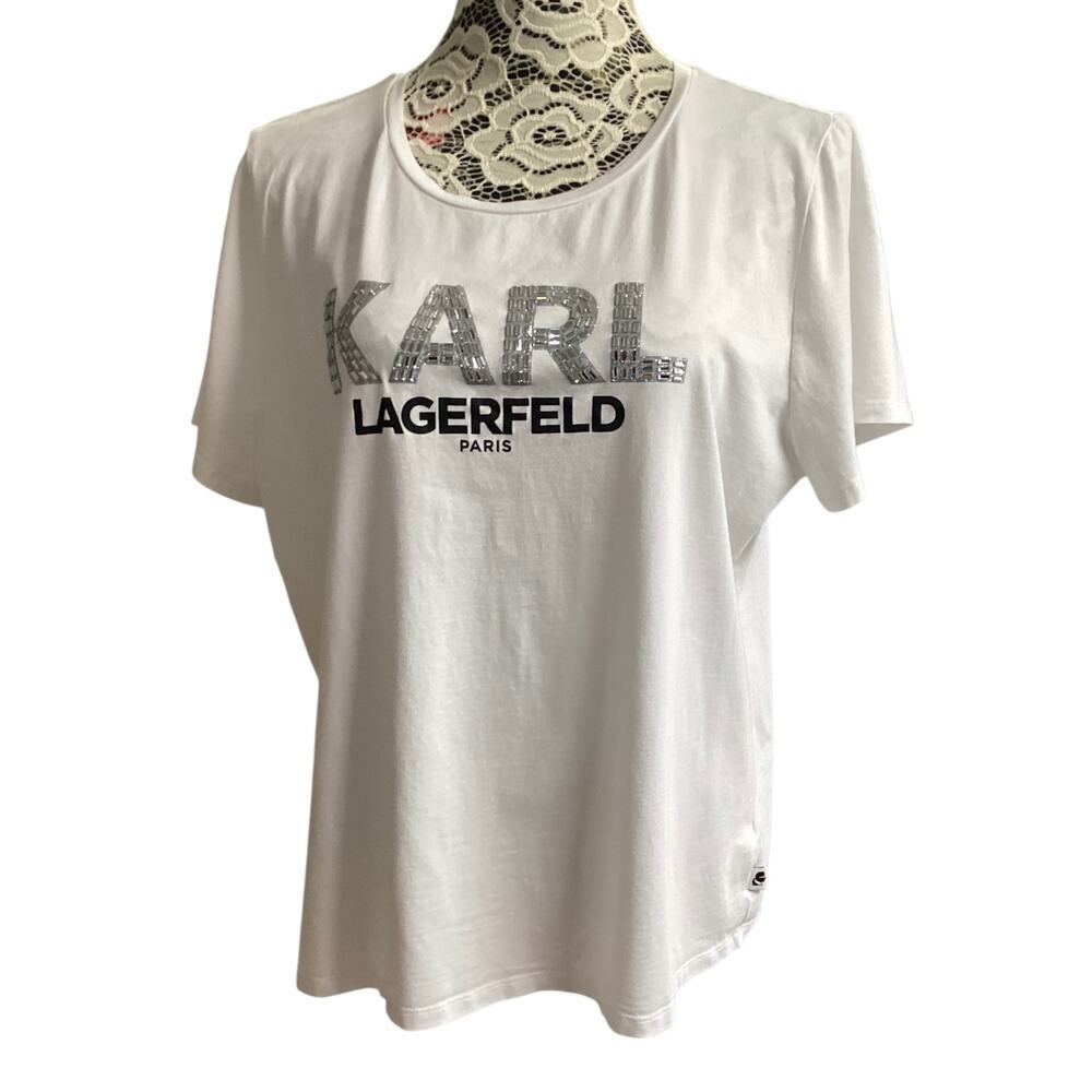 KARL LAGERFELD PARIS Embellished‎ Logo Tee women’s sz XL